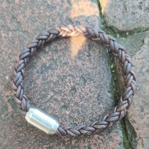 Braided Leather Bracelet with Silver Clasp